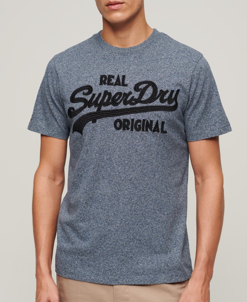 Mens - Embroidered Vintage Logo T-Shirt in Frosted Navy Grit | Superdry UK