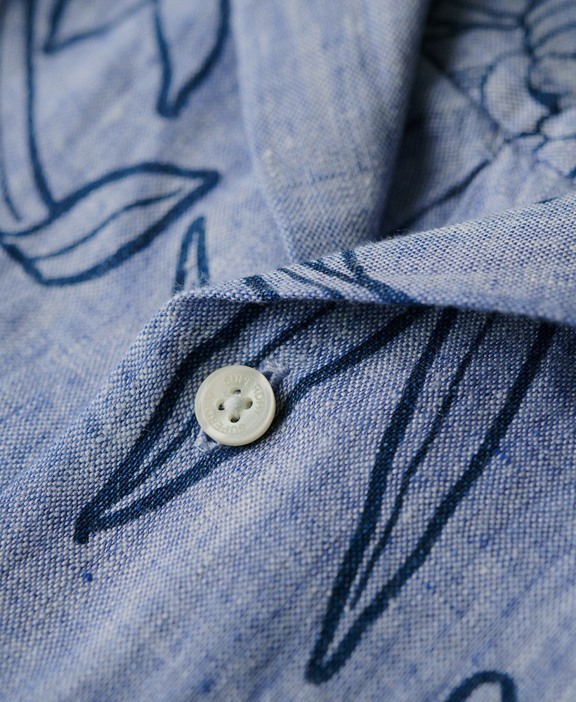 Men's - Open Collar Printed Linen Shirt in Chrysanth Optic Outline ...