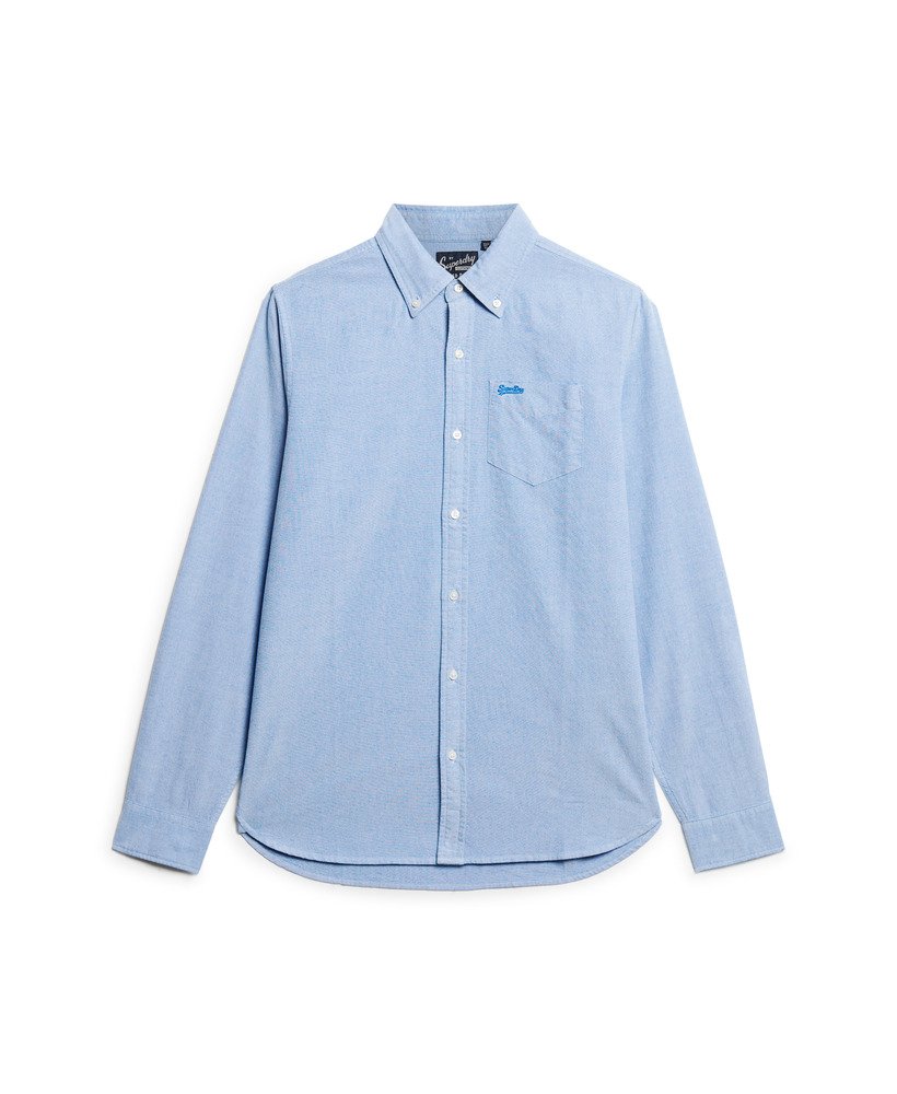 Men's - Organic Cotton Long Sleeve Oxford Shirt in Royal Blue | Superdry UK