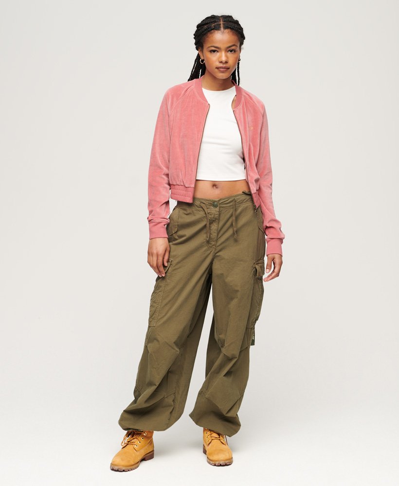 Womens - Embroidered Velour Zip Baseball Top in Manila Blush Pink