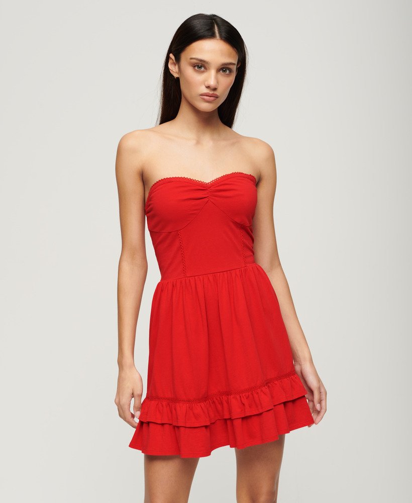 Womens - 50s Lace Bandeau Mini Dress in Risk Red | Superdry UK