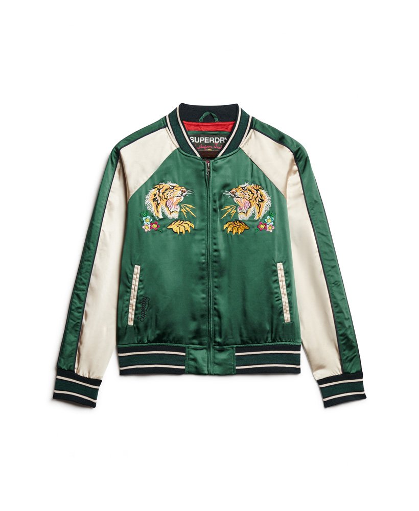 Womens - Sukajan Embroidered Bomber Jacket in Pine Green | Superdry UK