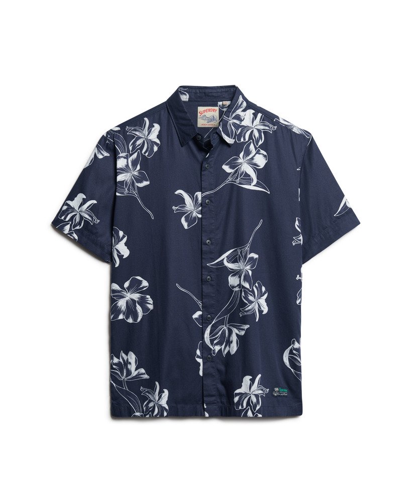 Men's - Short Sleeve Hawaiian Shirt in Mono Hibiscus Navy | Superdry UK