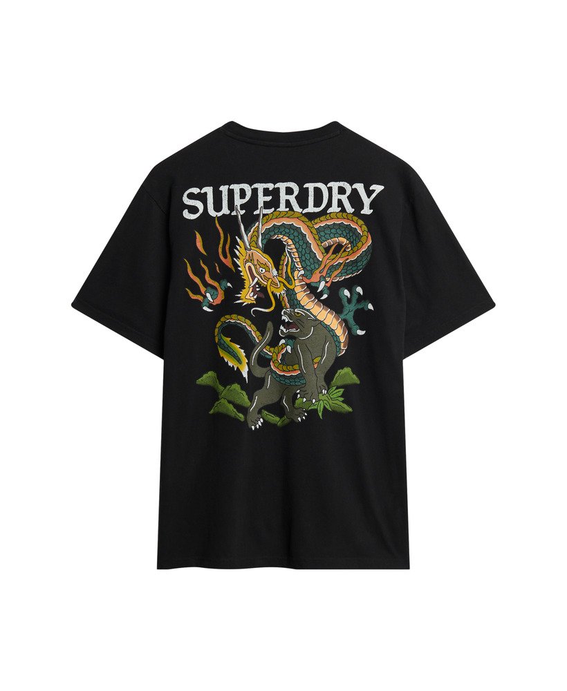 Men's Tattoo Graphic Loose Fit T-Shirt in Washed Black | Superdry US