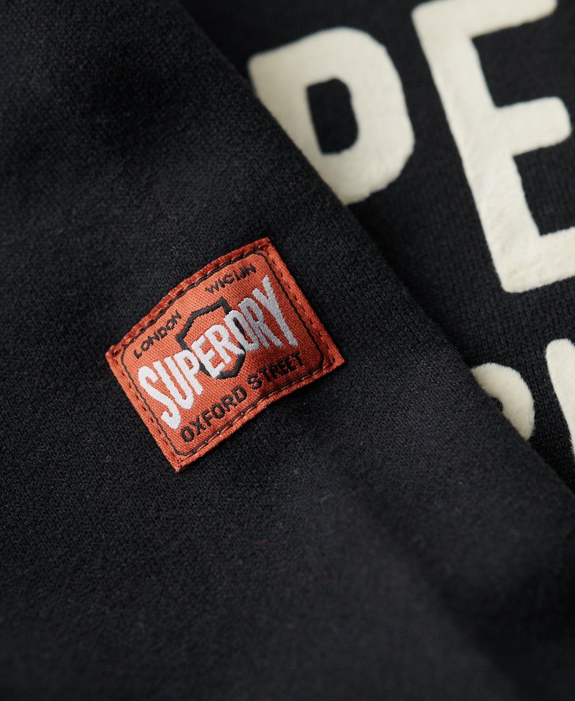 Mens - Workwear Flock Graphic Hoodie in Nero Black Marl | Superdry UK