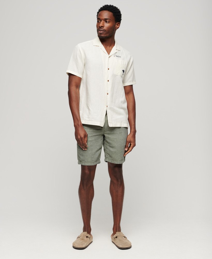 Men's - Drawstring Linen Shorts in Sage Green/optic | Superdry UK