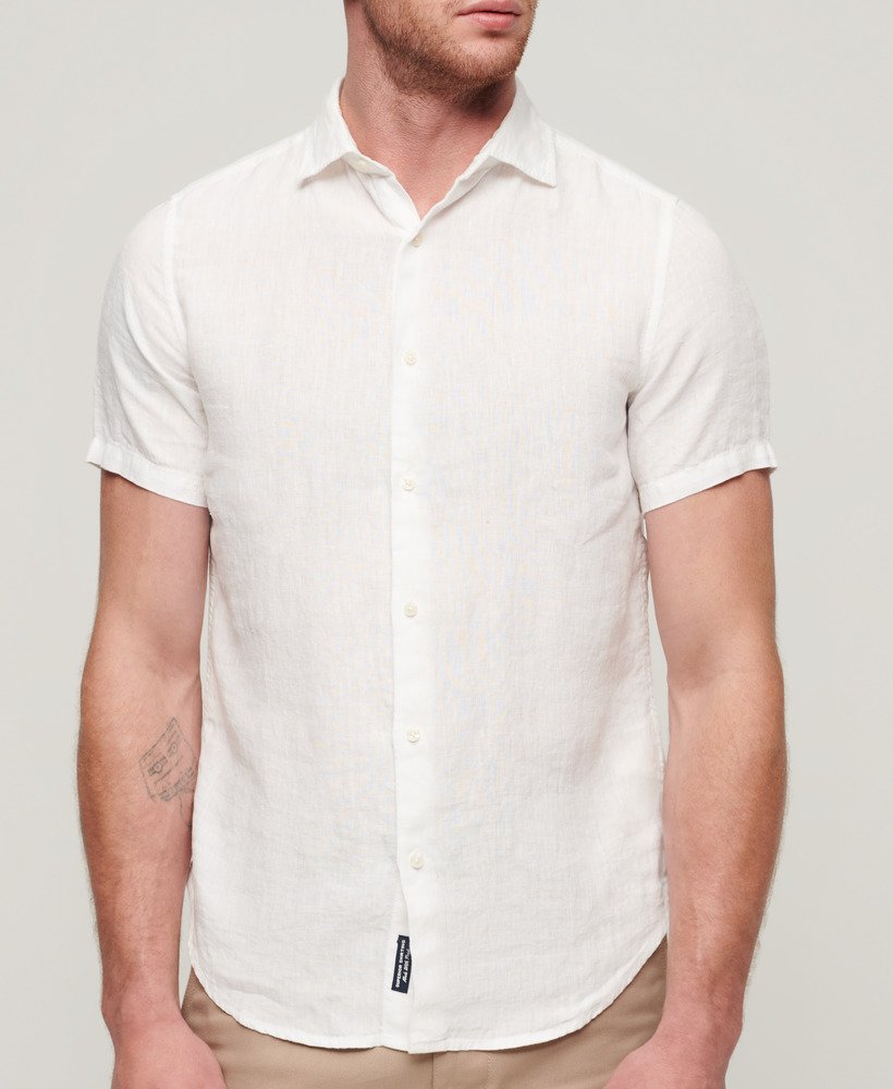 Men's - Studios Casual Linen Shirt in Optic | Superdry UK