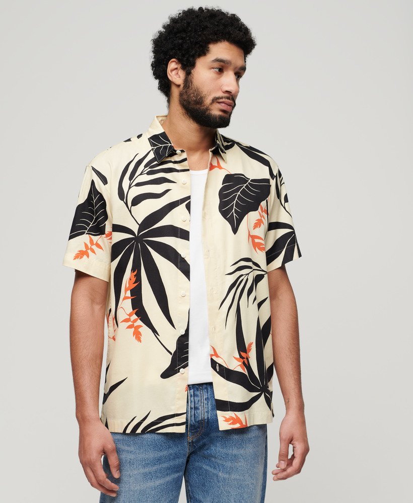Men's - Hawaiian Shirt in Silhouette Off White | Superdry UK