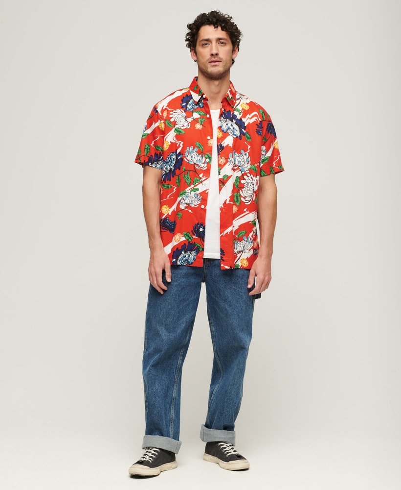 Men's Short Sleeve Hawaiian Shirt in Aya Burnt Orange Floral