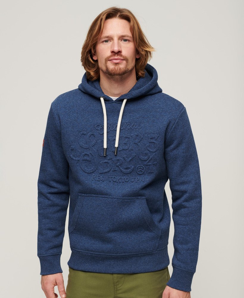 Mens Embossed Archive Graphic Hoodie in Bright Blue Marl Superdry UK