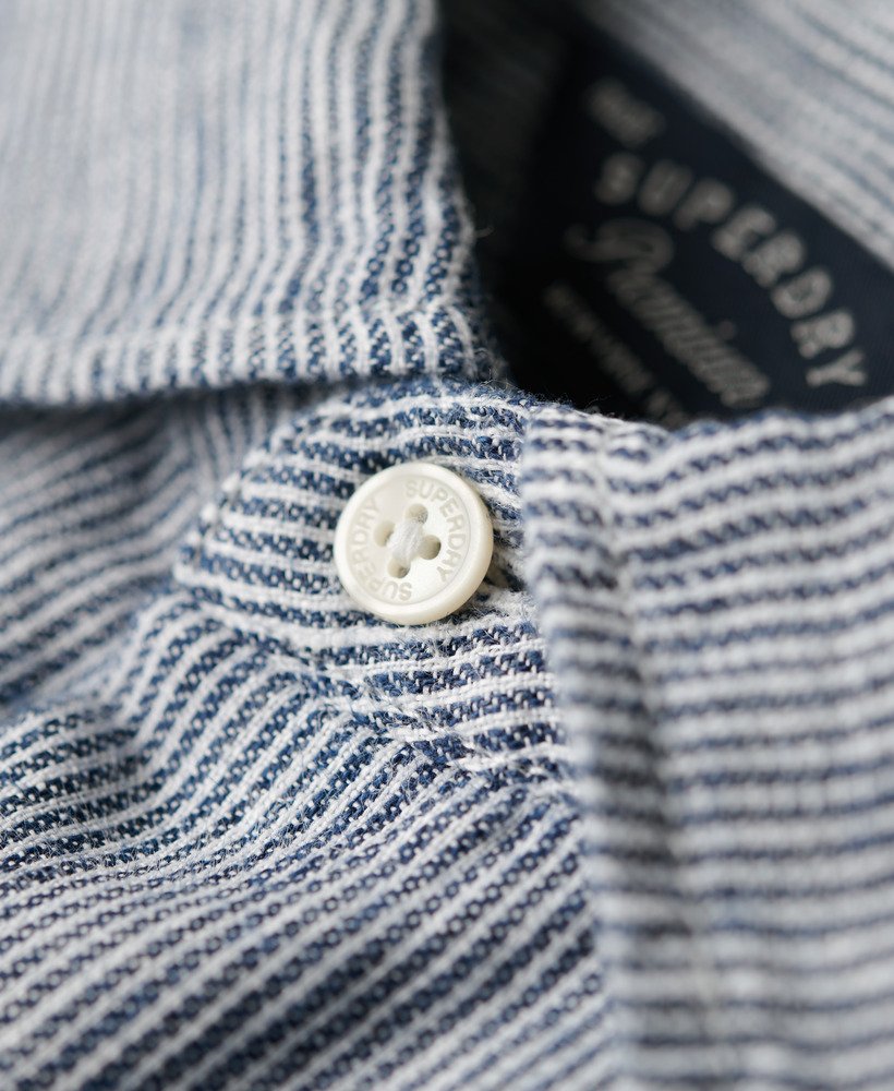Men's - Studios Casual Linen Shirt in Navy Twill Stripe | Superdry UK
