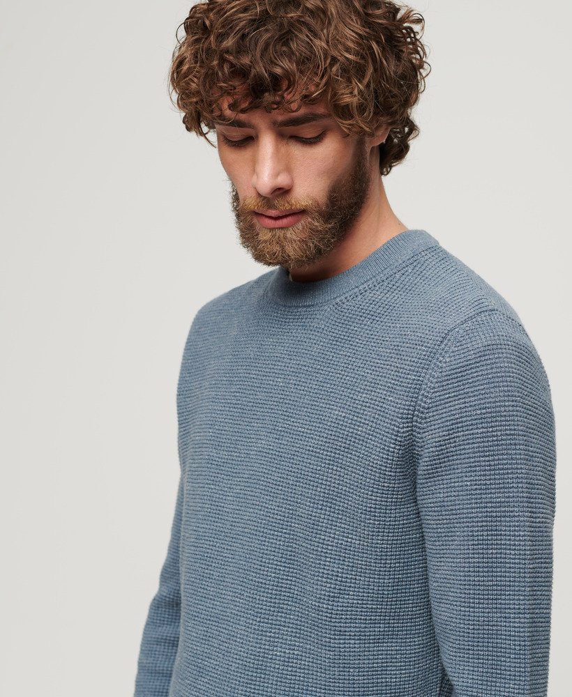 Mens - Textured Crew Knitted Jumper in Tidal Blue Heather | Superdry UK