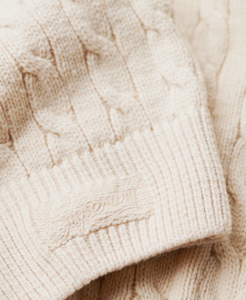 Womens - Oversized V Neck Cable Knit Jumper in Oatmeal Beige | Superdry UK