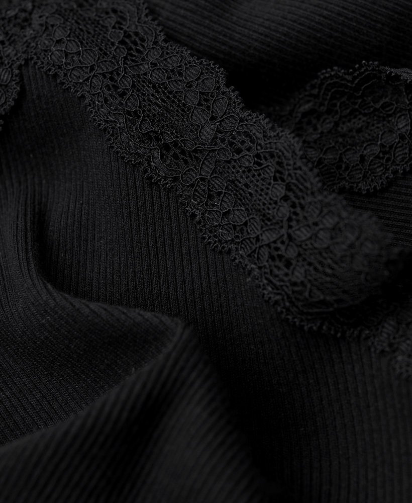 Women's Organic Cotton Vintage Rib Lace Trim Cami Top in Black