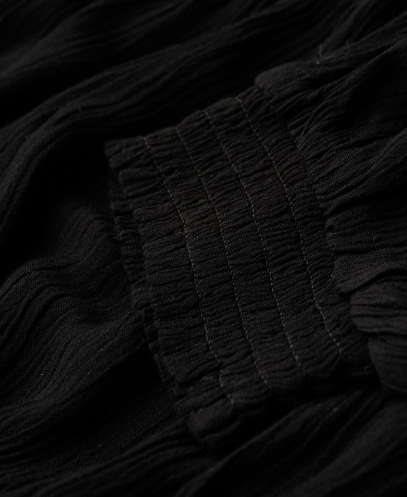 Womens - Smocked Short Sleeve Crop Top in Black | Superdry UK