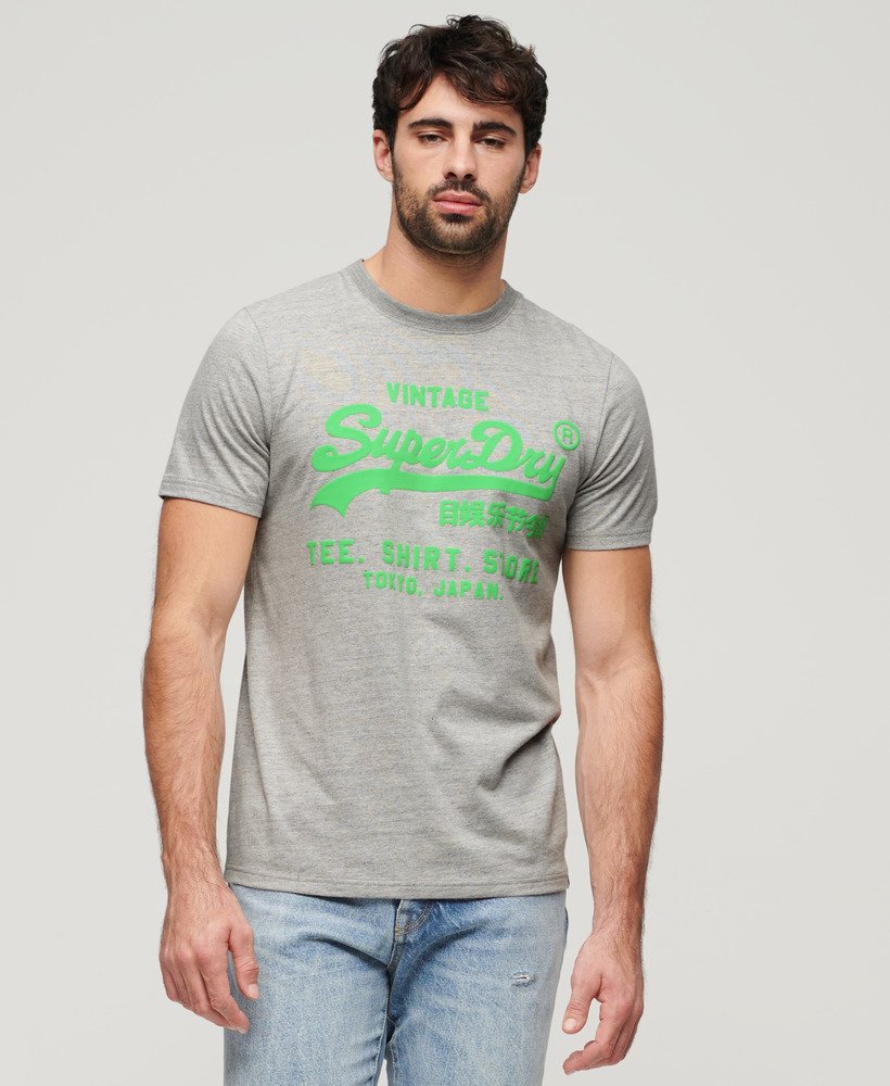 Mens - Neon Vintage Logo T-Shirt in Athletic Grey Marl | Superdry UK