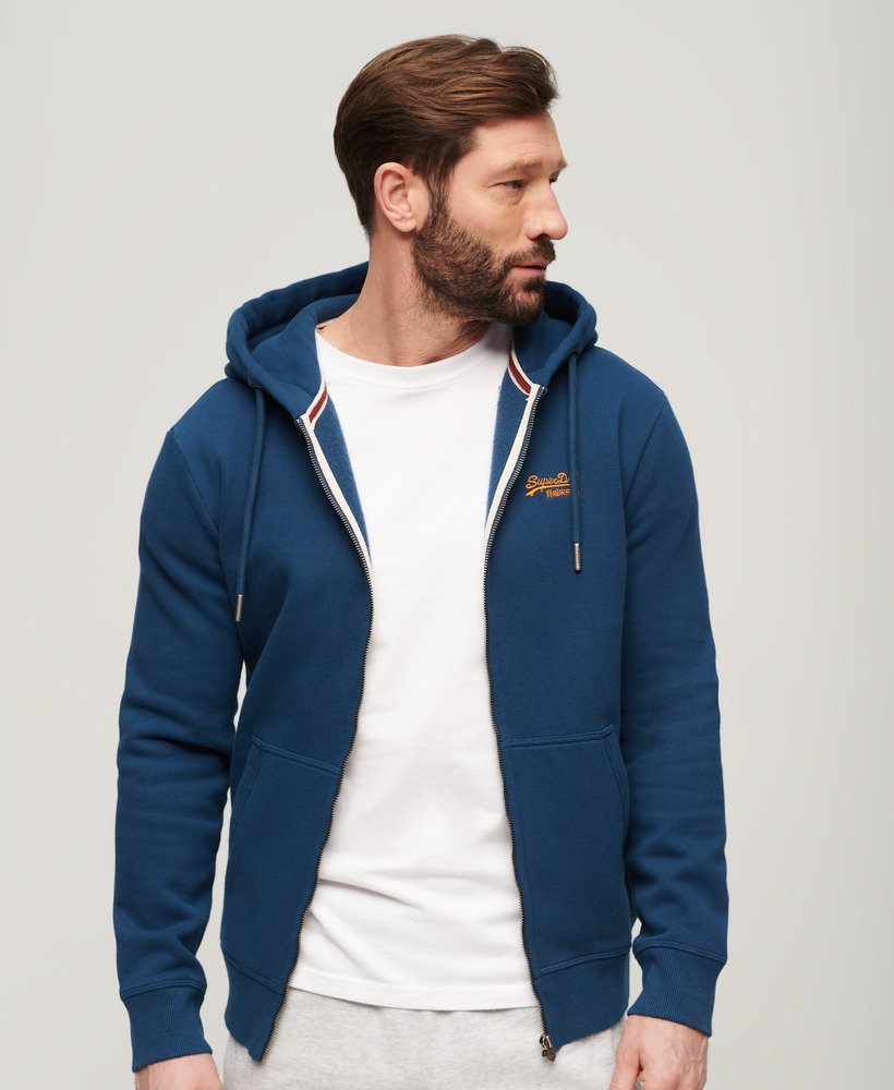 Mens - Essential Logo Zip Hoodie in Pilot Mid Blue | Superdry UK