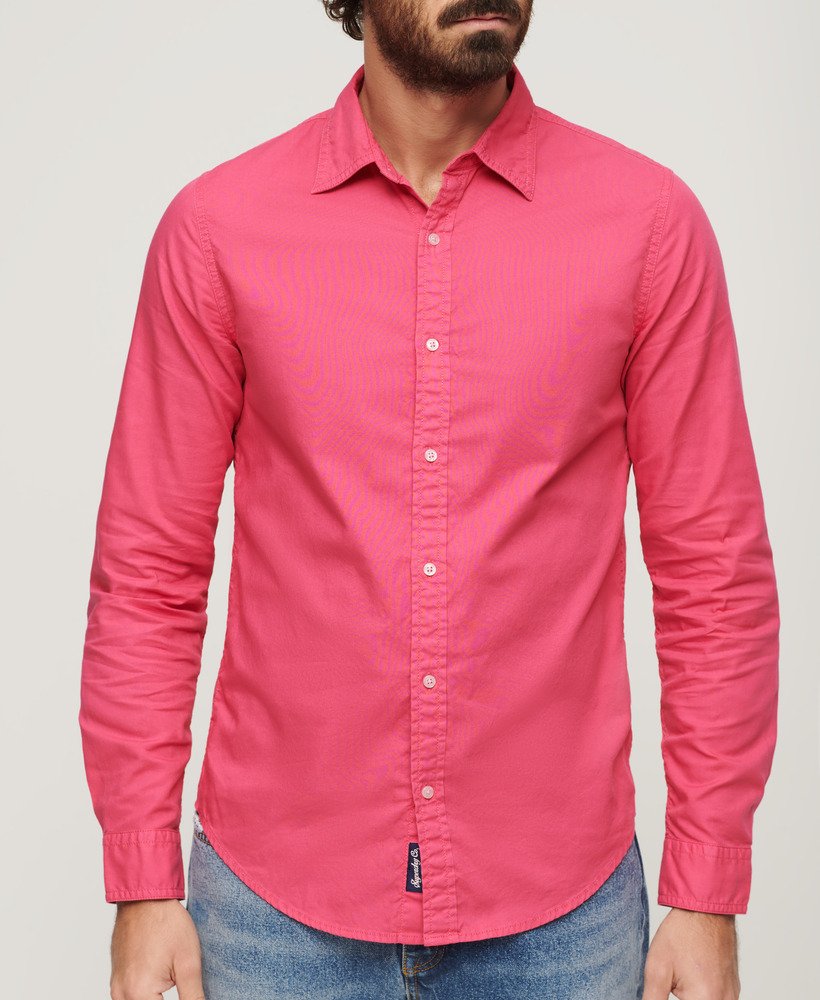 Men's - Overdyed Organic Cotton Long Sleeve Shirt in Punk Pink ...
