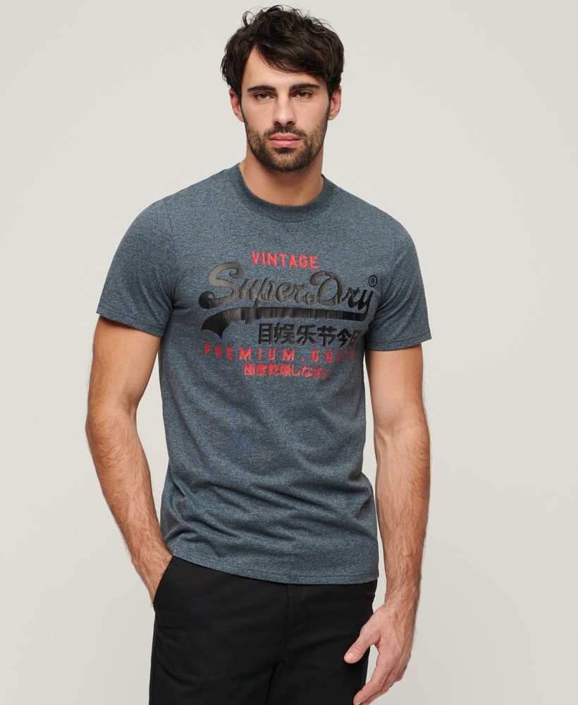 Mens - Vintage Logo Duo T-Shirt in Grey Tweed | Superdry UK