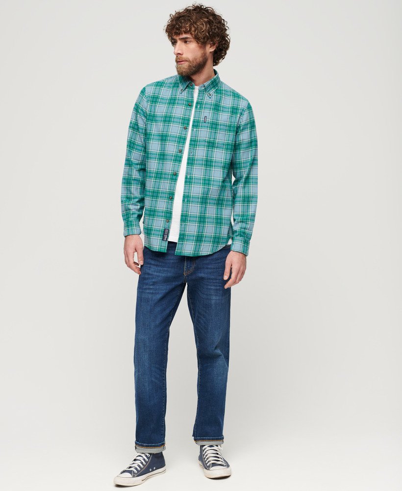 Men's - Organic Cotton Vintage Check Shirt in Teal Check | Superdry UK