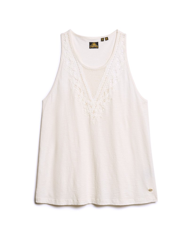 Womens - Jersey Lace Vest in Off White | Superdry UK