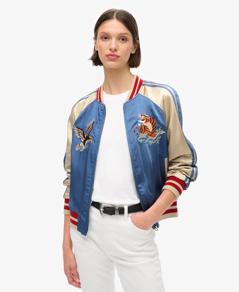 Women s Sukajan Embroidered Bomber Jacket in Wedgewood Blue Superdry CA EN