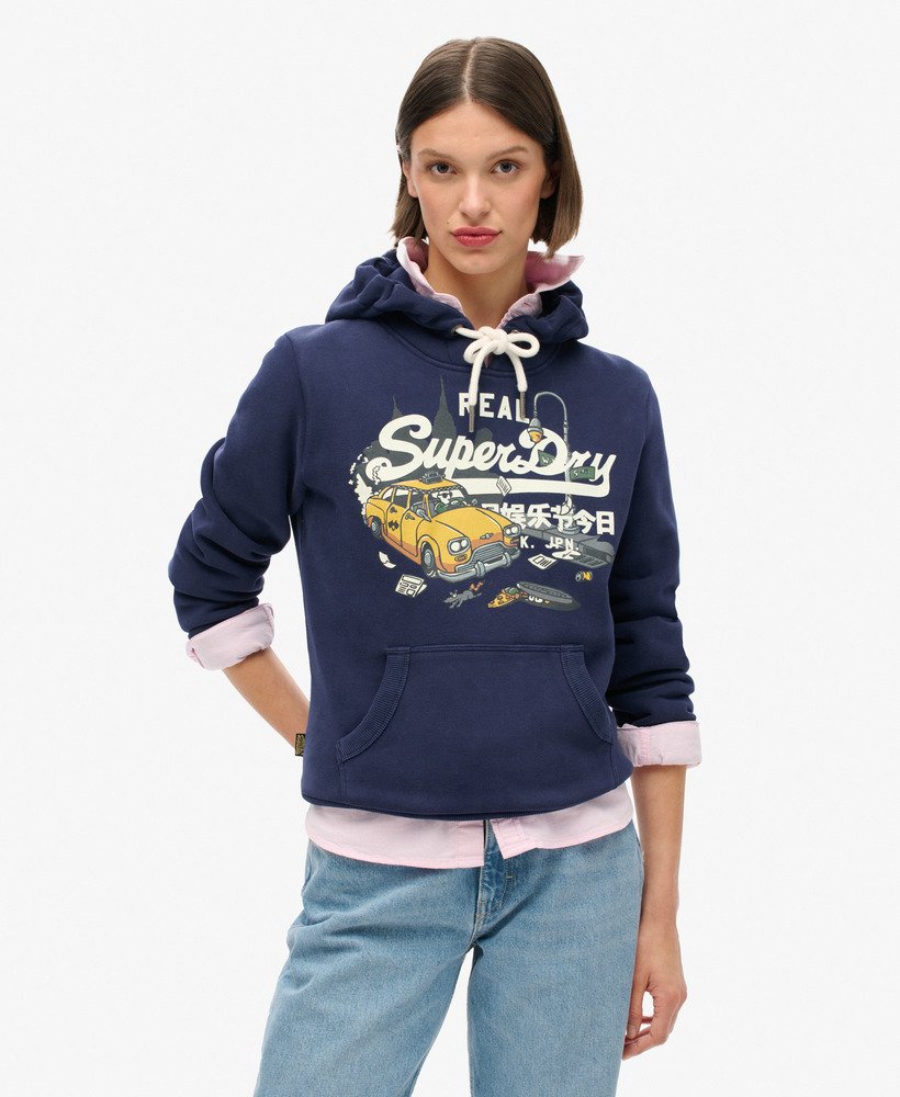 Mujer Sudadera grafica con capucha New York en Azul Marino Intenso Superdry ES