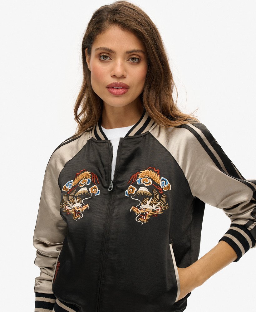 Womens - Sukajan Embroidered Bomber Jacket in Black | Superdry UK