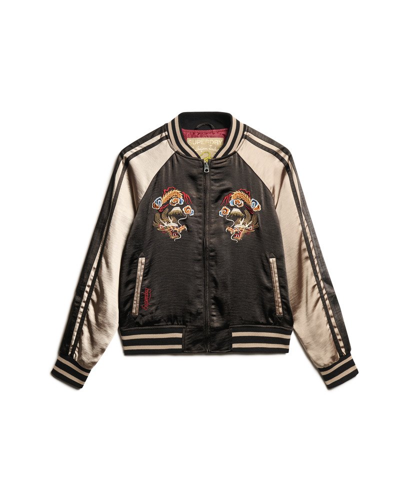 Womens - Sukajan Embroidered Bomber Jacket in Black | Superdry UK