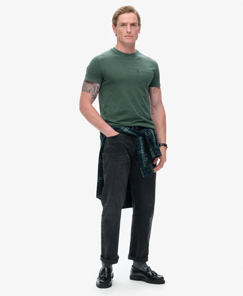 Mens - Essential Washed Pocket T-Shirt in Washed Forest Green | Superdry UK