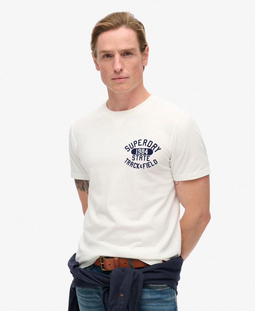 Mens Track Field Graphic T Shirt in New Chalk White Superdry UK