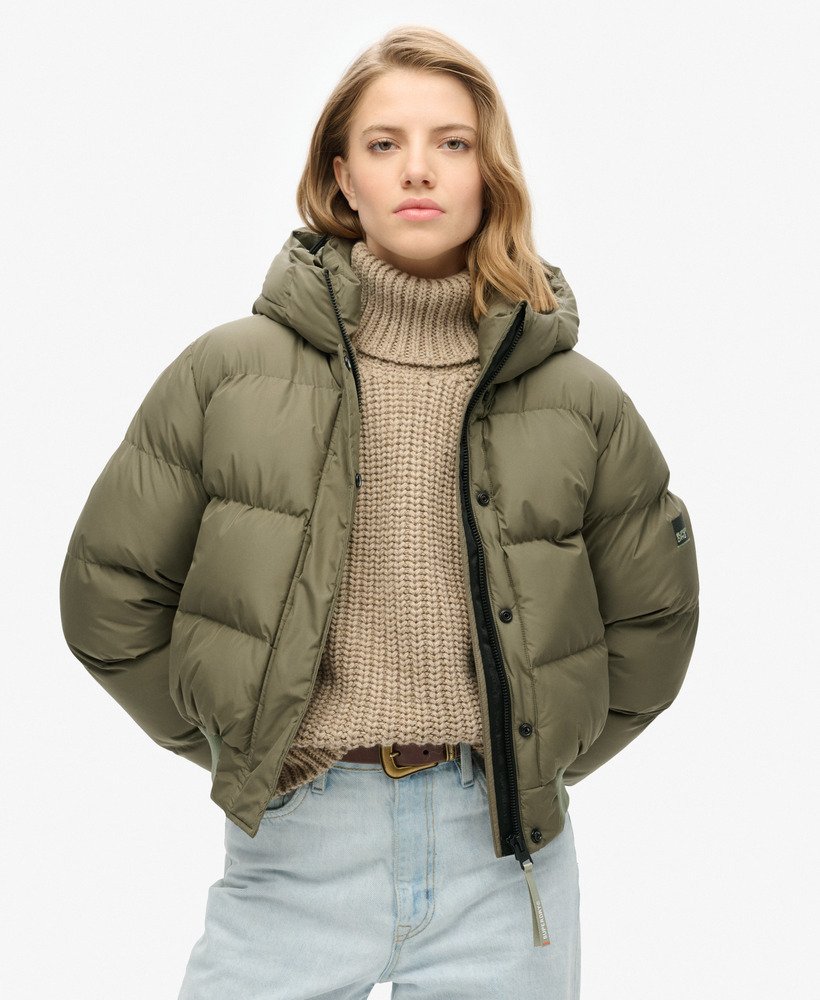 Olive puffer jacket women's on sale