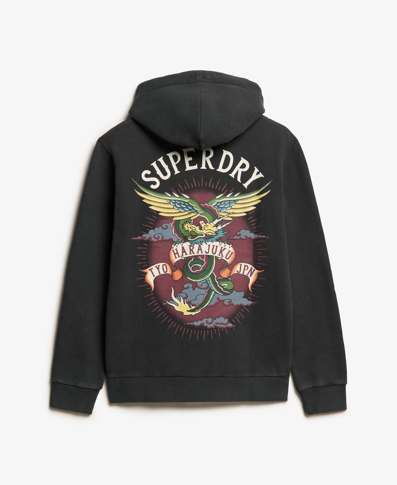 Mens Tattoo Graphic Hoodie in Black Superdry UK