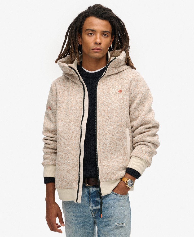 Men s Hooded Bonded Knit Bomber Jacket in Off Grey Superdry CA EN