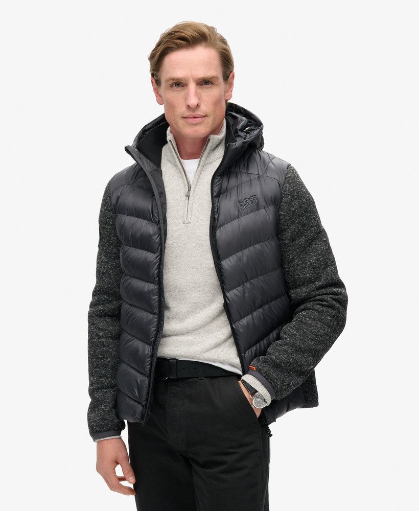 Men s Hooded Knit Storm Hybrid Jacket in Dark Charcoal Marl Superdry UK