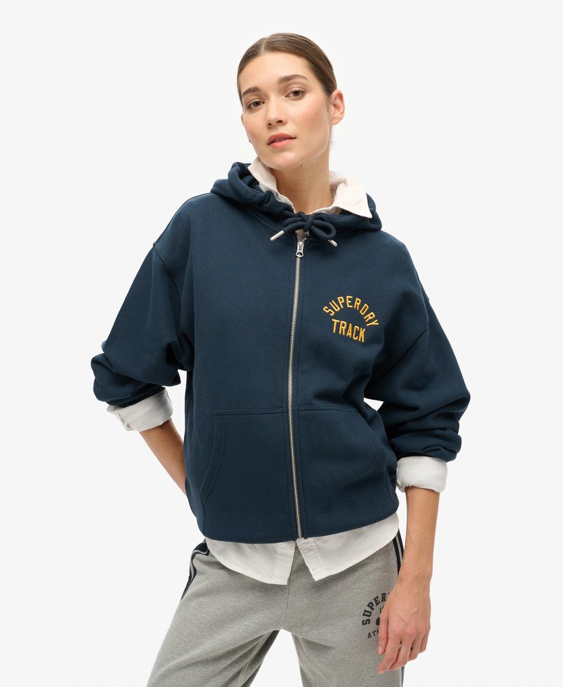 Womens College Logo Boyfriend Zip Hoodie in Blueberry Navy Superdry UK