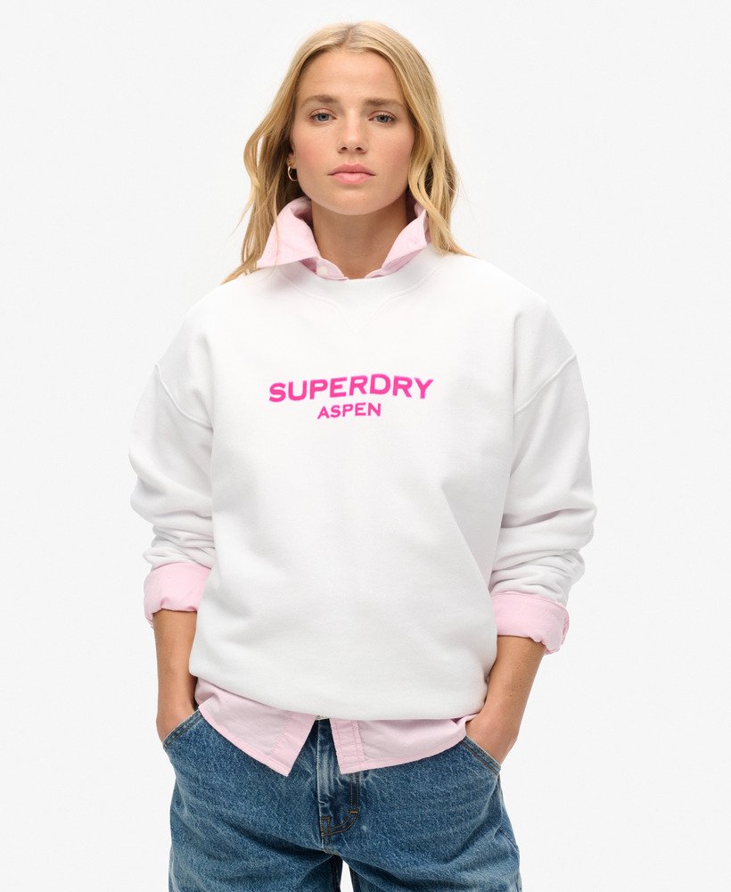 Womens Sport Luxe Loose Crew Sweatshirt in Brilliant White Superdry UK