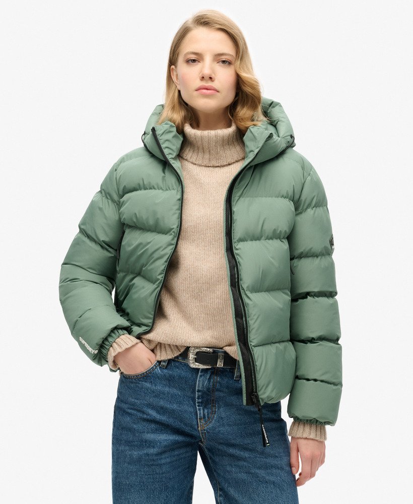 Womens Hooded Sports Puffer Jacket in Laurel Khaki Superdry UK