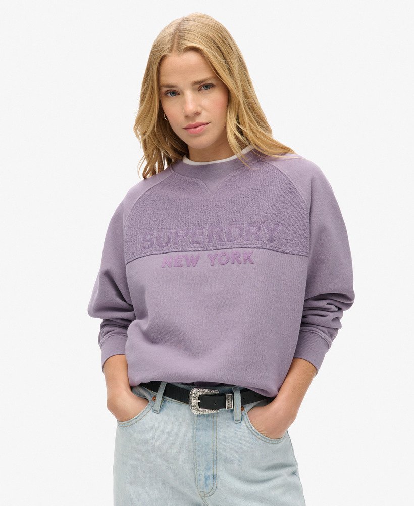 Women s Sport Luxe Panelled Loose Crew Sweatshirt in Purple Sage Superdry CA EN