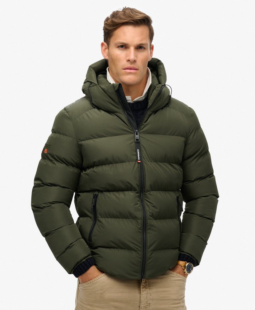 Men s Hooded Sports Puffer Jacket in Army Khaki Superdry CA EN