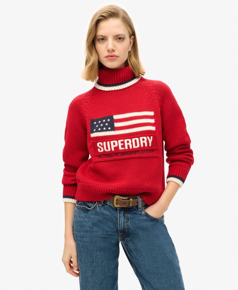 Superdry Women s Americana Roll Neck Knit Sweater Red Sweaters