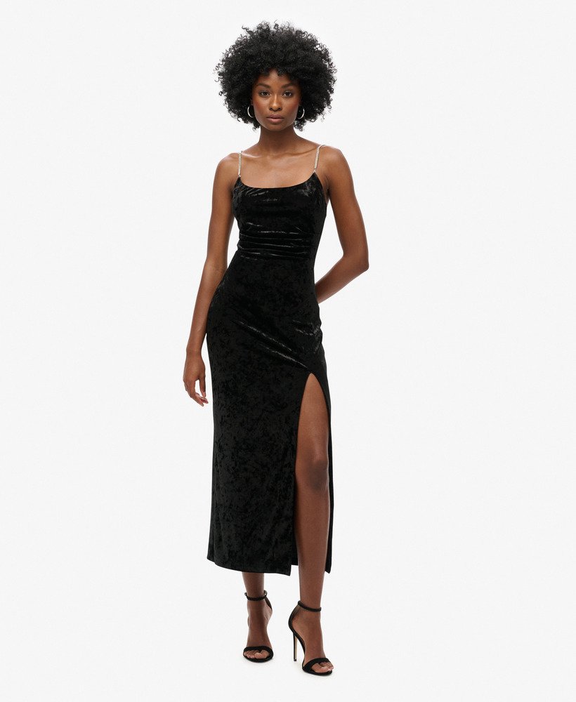 Femme Robe longue en velours a strass Noir Superdry FR