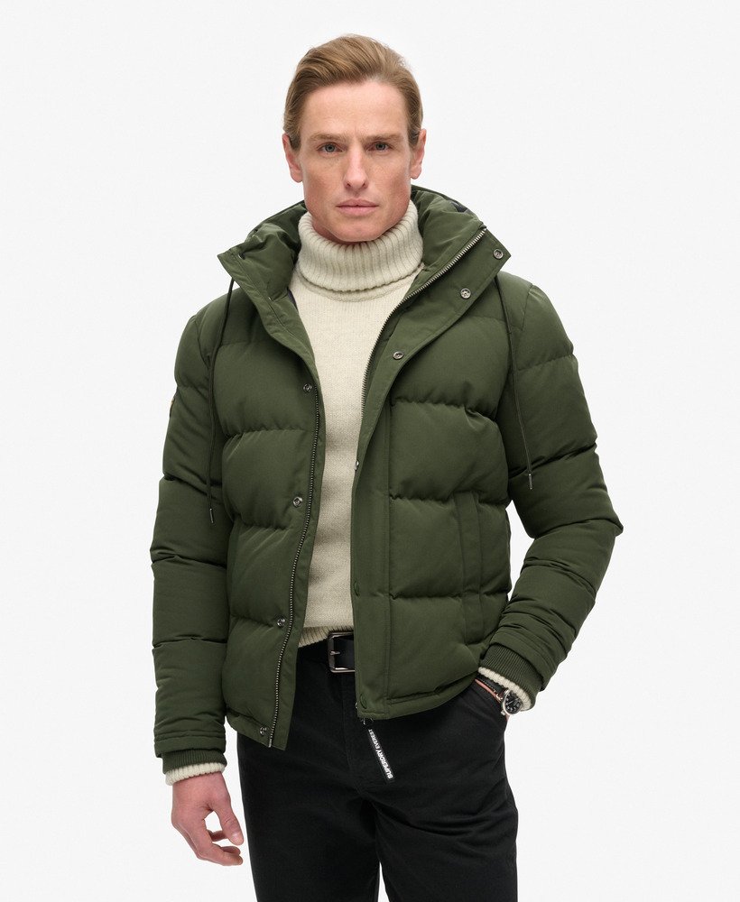 Men s Everest Short Hooded Puffer Jacket in Army Green Superdry CA EN