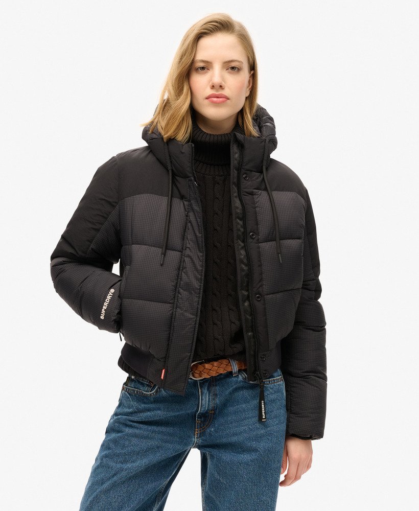 Black padded bomber jacket womens online