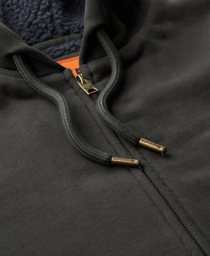 Mens Borg Lined Zip Hoodie in Washed Black Superdry UK