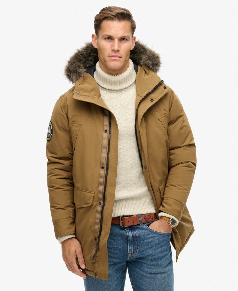 Khaki jacket with fur hood online