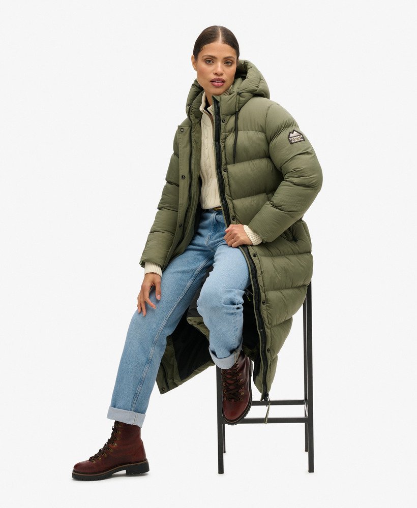 Olive green long puffer coat hotsell