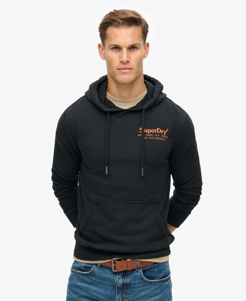 Mens Tonal Venue Logo Hoodie in Jet Black Superdry UK