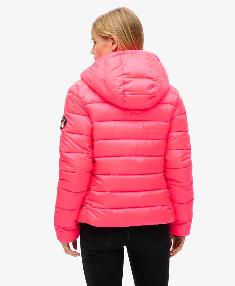 Womens Hooded Fuji Quilted Padded Jacket in Hyper Fire Pink Superdry UK