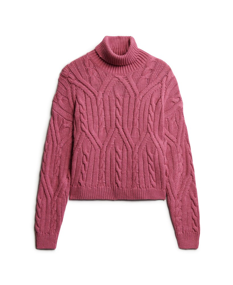 Women s Twist Cable Knit Polo Neck Jumper in Papaya Pink Twist Superdry CA EN